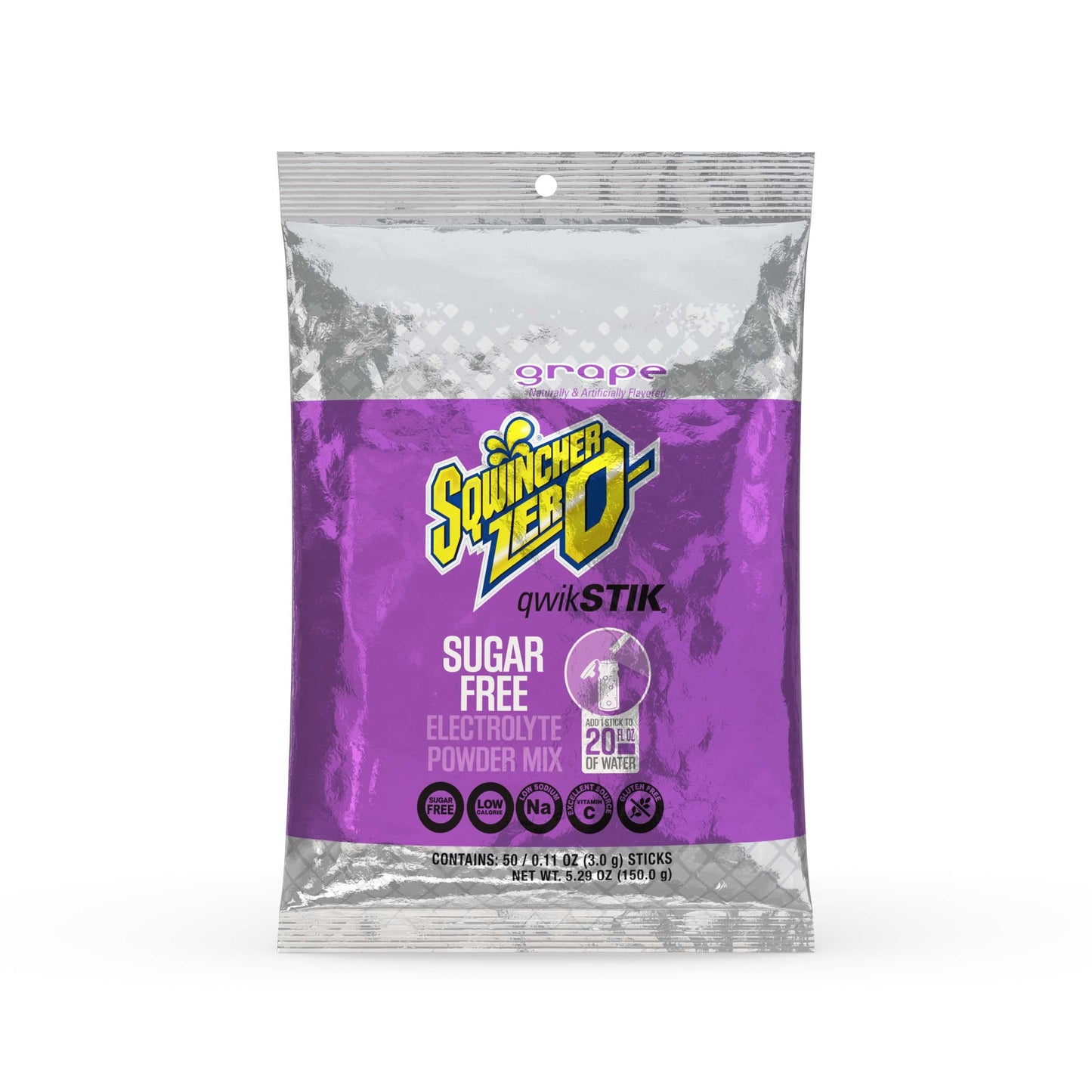 Sqwincher Zero Qwik Stik, Sugar Free, Low Calorie, Low Sodium Electrolyte Replacement Powder Hydration Drink Mix, Grape, 0.11 oz
