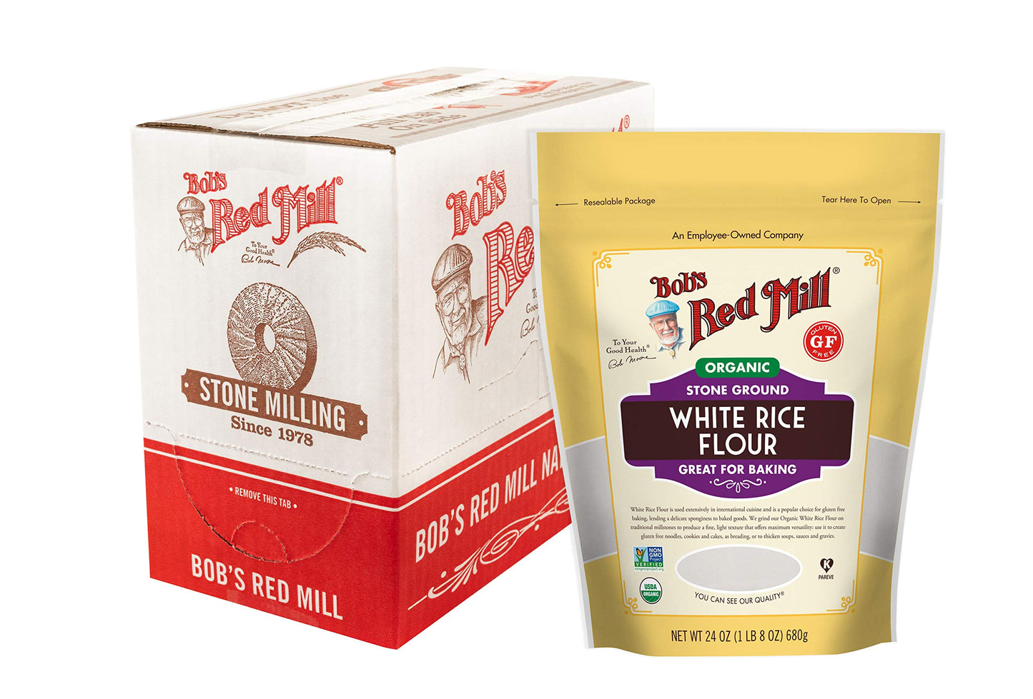 Bob s Red Mill Organic White Rice Flour, 24oz (Pack of 4) - Non GMO, Vegan, Kosher