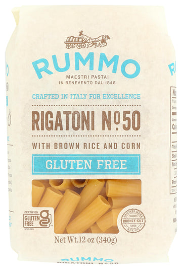 Rummo Gluten Free Rigatoni N.50 - Gluten Free Pasta, Made With Corn & Rice, Rigatoni Pasta Noodles, Pasta From Italy - 12 Ounce (Pack Of 12)