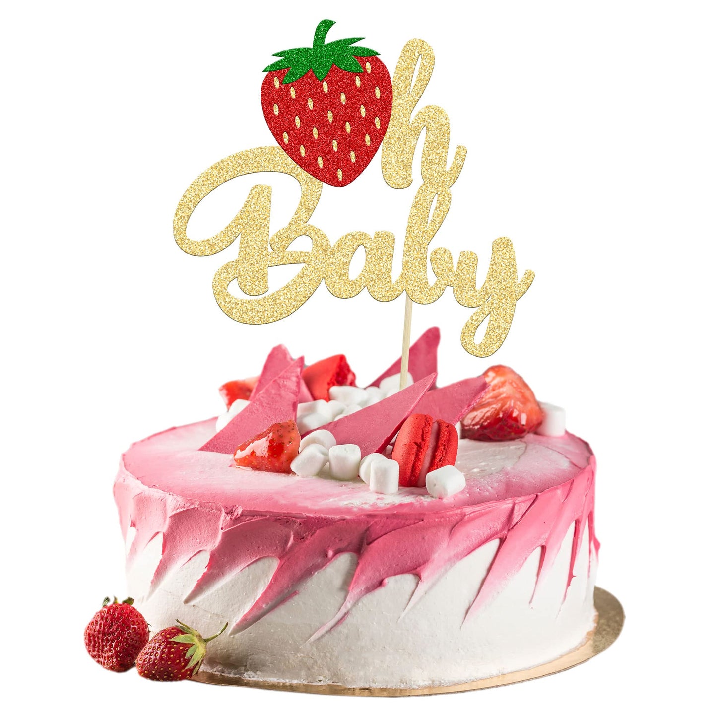1Pc Strawberry Oh Baby Cake Topper Glitter Fruit Theme Babyshower Strawberry Cake Decoration For Gender Reveal Baby Shower Kids