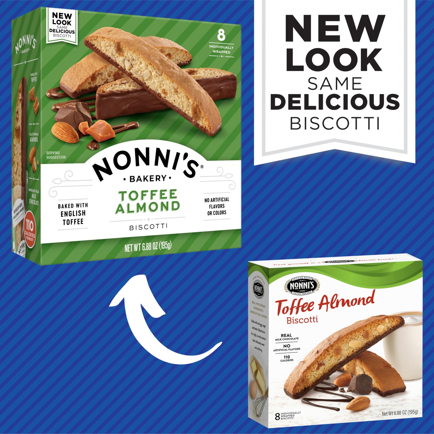Nonni'S Toffee Almond Biscotti Italian Cookies - 6 Boxes Biscotti Cookies W/English Toffee Bits - Biscotti Individually Wrapped