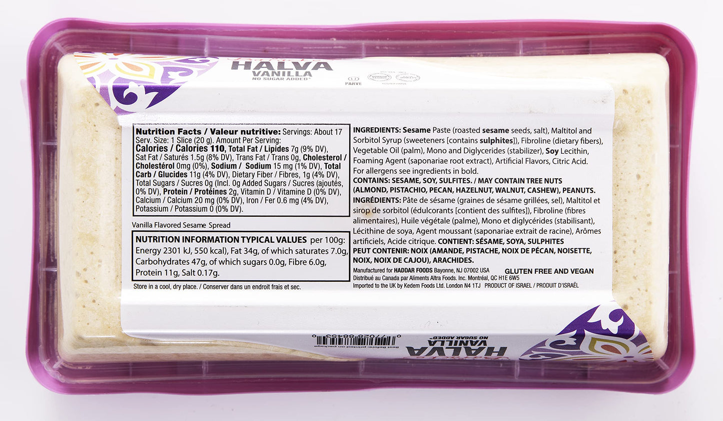 Haddar Premium Vanilla Halva, Sugar Free, Gluten Free, Vegan, 12.34oz