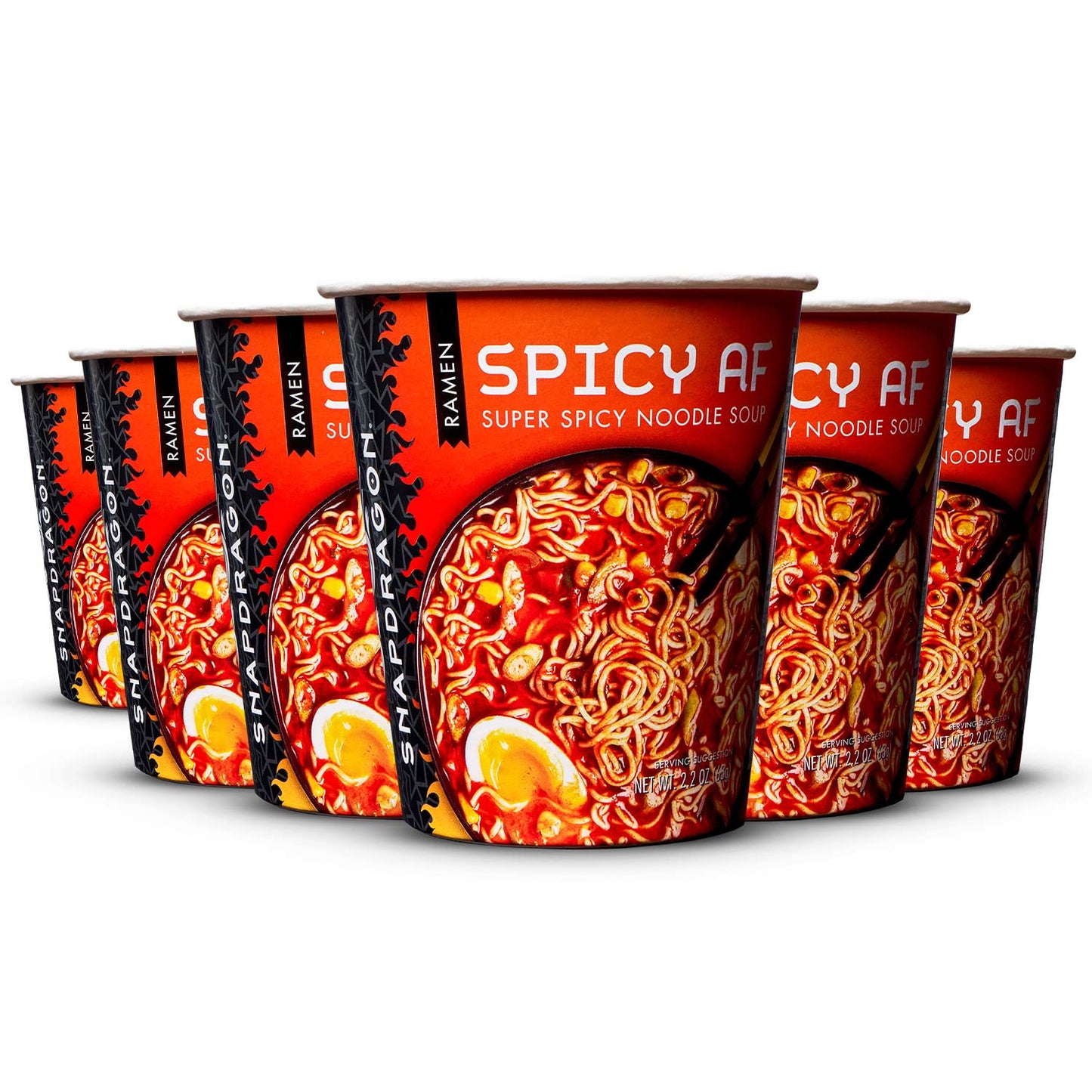 Snapdragon Spicy AF Ramen Cup Noodles - 6 Pack Instant Ramen Bowl with Authentic Wheat Noodles, Soup Sauce Base, Vege Pack and C
