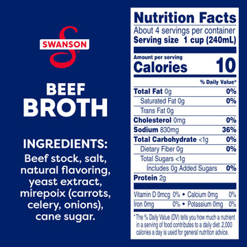 Swanson 100% Natural, Gluten-Free Beef Broth, 32 Oz Carton