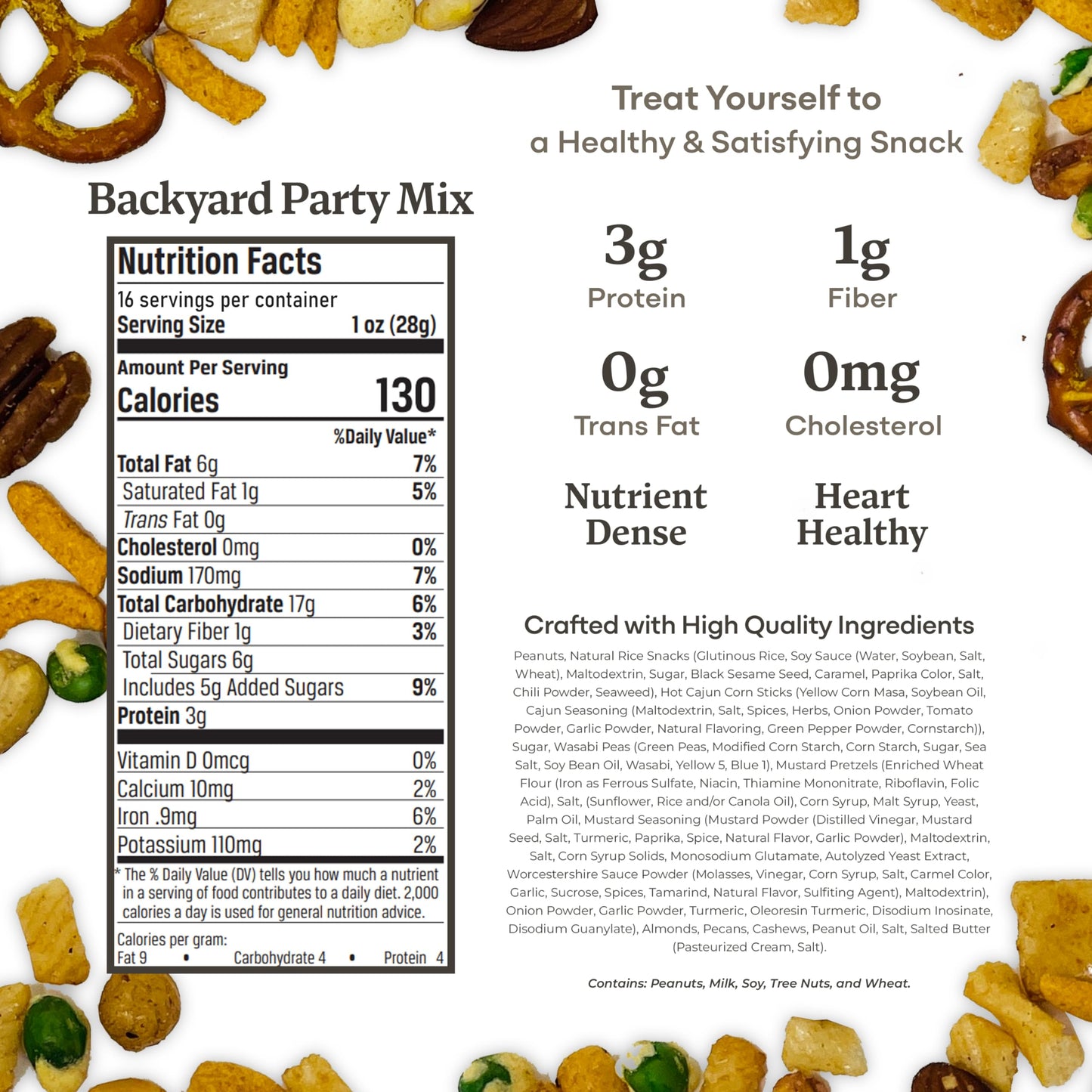 Belmont Peanuts Backyard Party Mix, 18 Oz (Pack Of 1) | Butter Toffee Peanuts, Wasabi Peas, Cashews, Corn & Rice Sticks, Pecans,