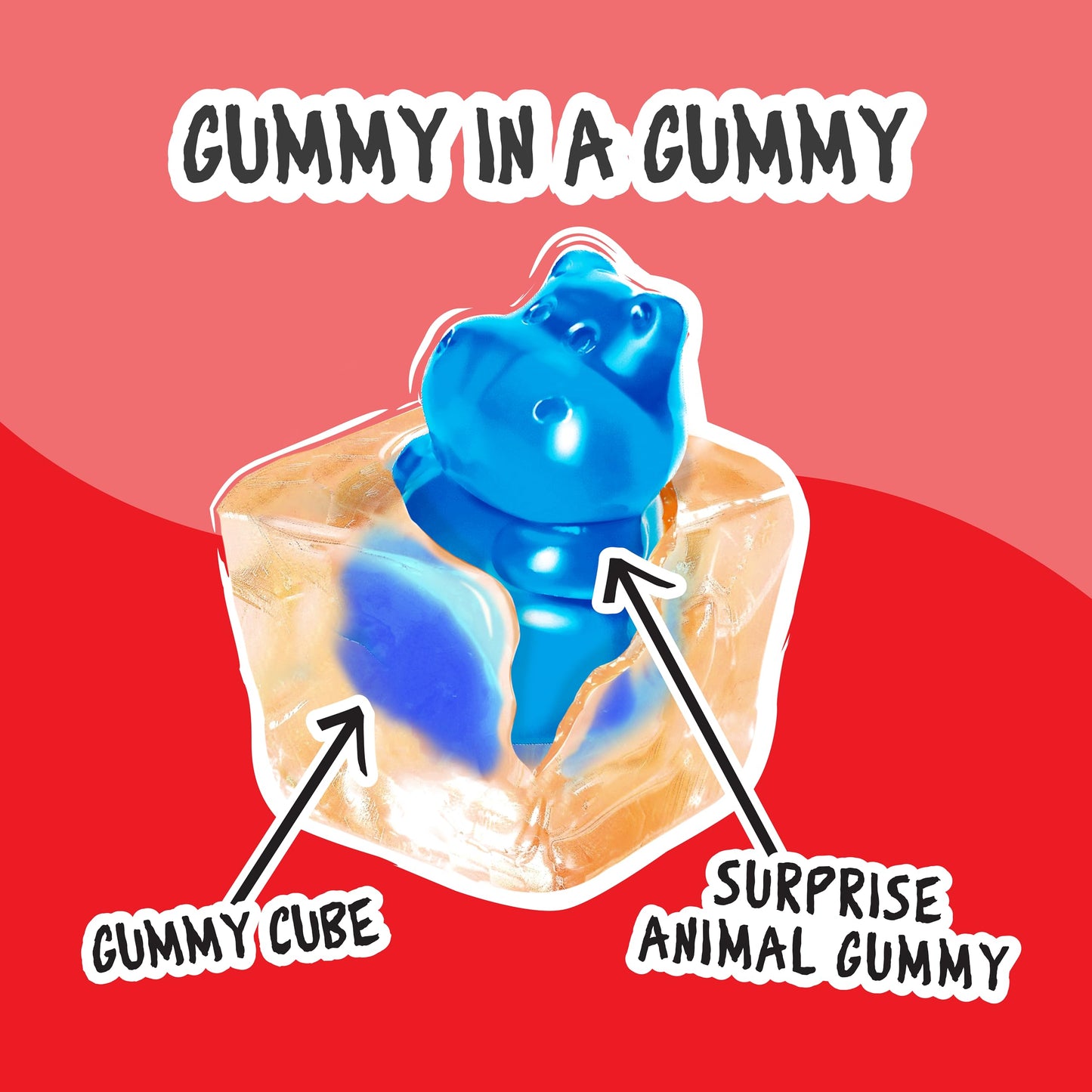 Juicy Drop Christmas Mystery Gummy Candy Cubes, Original Flavor, 5Oz, Peelable Strawberry Gummy Cube, Mystery Animal Inside, Interactive 2-In-1 Treat For Party Favors, Stocking Stuffers, Kids Gifts