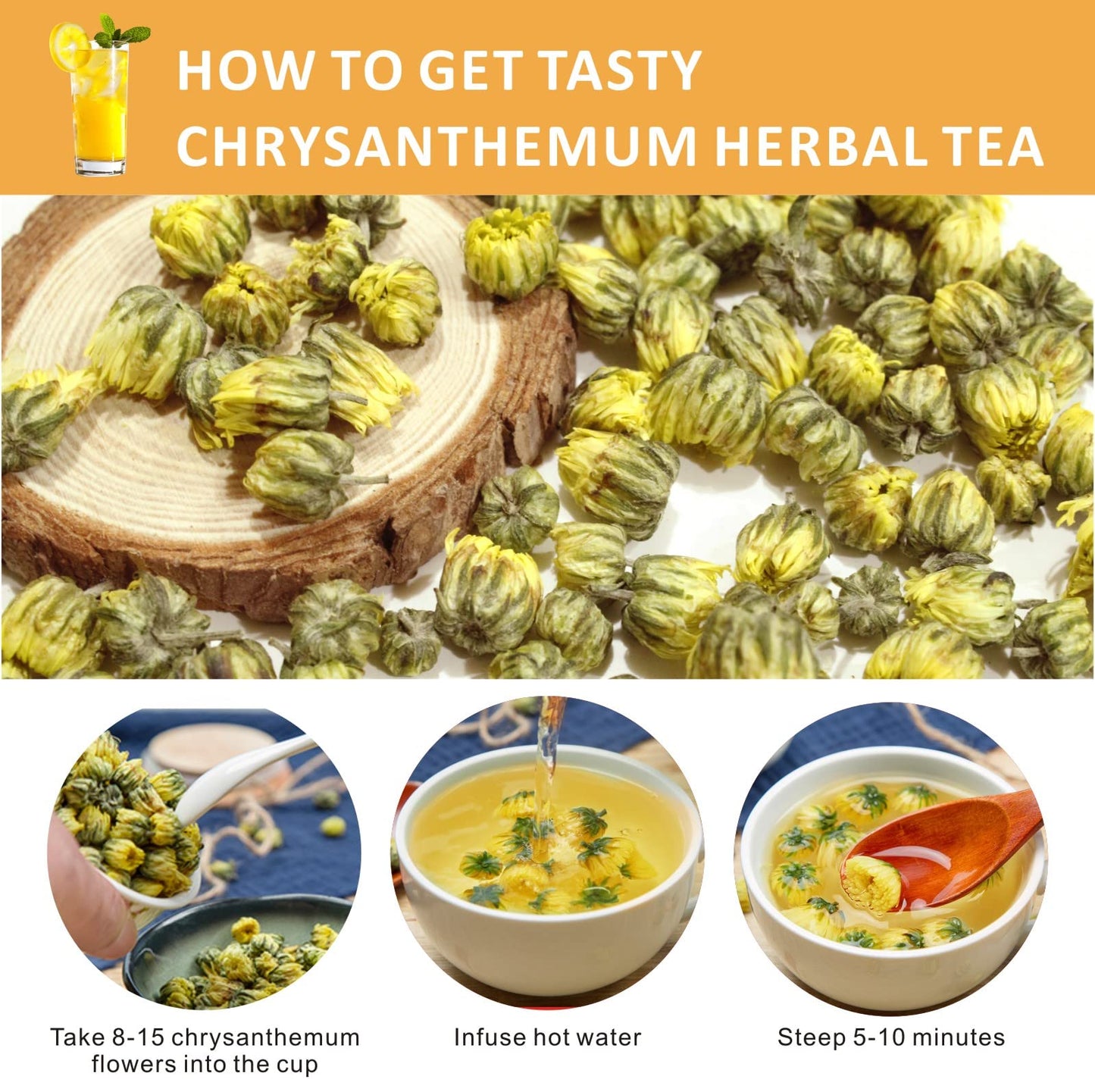 Chrysanthemum Tea, Yellow Chrysanthemum Edible Flowers, Dried Taiju Chrysanthemum Bulk, ?? Herbal Tea, Decaffeinated Natural Swe