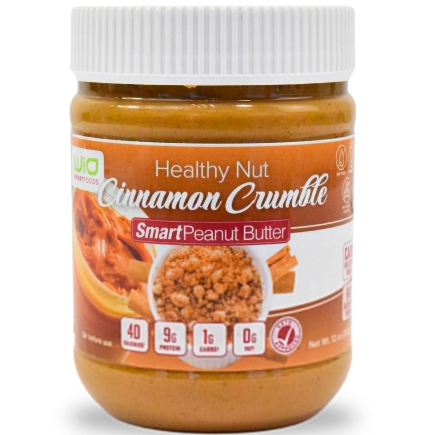 Wio Smartfoods Peanut Butter 12-Oz Healthy Cinnamon Cflavor Blendble Peanut Butter Low-Carb Keto-Friendly Sugar-Free