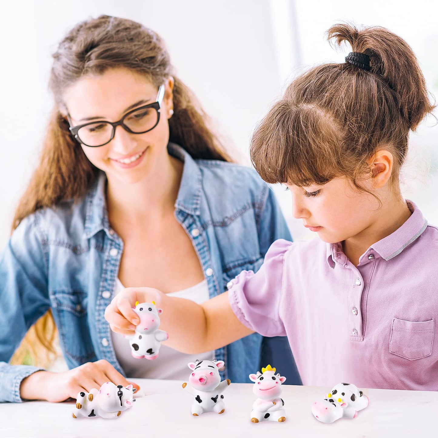Blulu 70 Pieces Mini Cute Cow Animals Miniature Figurines Toys Cow Cake Toppers Resin Garden Miniature Moss Landscape Diy Terrar