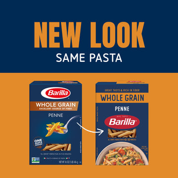 Barilla Whole Grain Penne Pasta - Non-GMO, 100% Whole Grain, 16 oz. Box (Pack of 12) - Great Source of Fiber