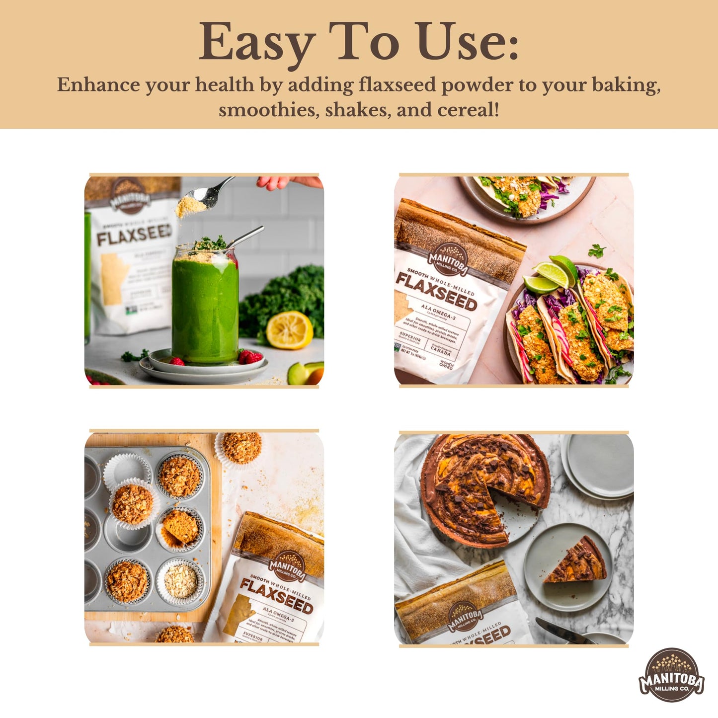 Ground Flax Seed | Manitoba Milling Co | One 1Lb Bag | Smooth Milled Flaxseed Fiber With Protein, Omega 3 | Gluten Free, Non-Gmo Gourmet Milled Flaxseed For Muffins, Yogurt, Smoothies