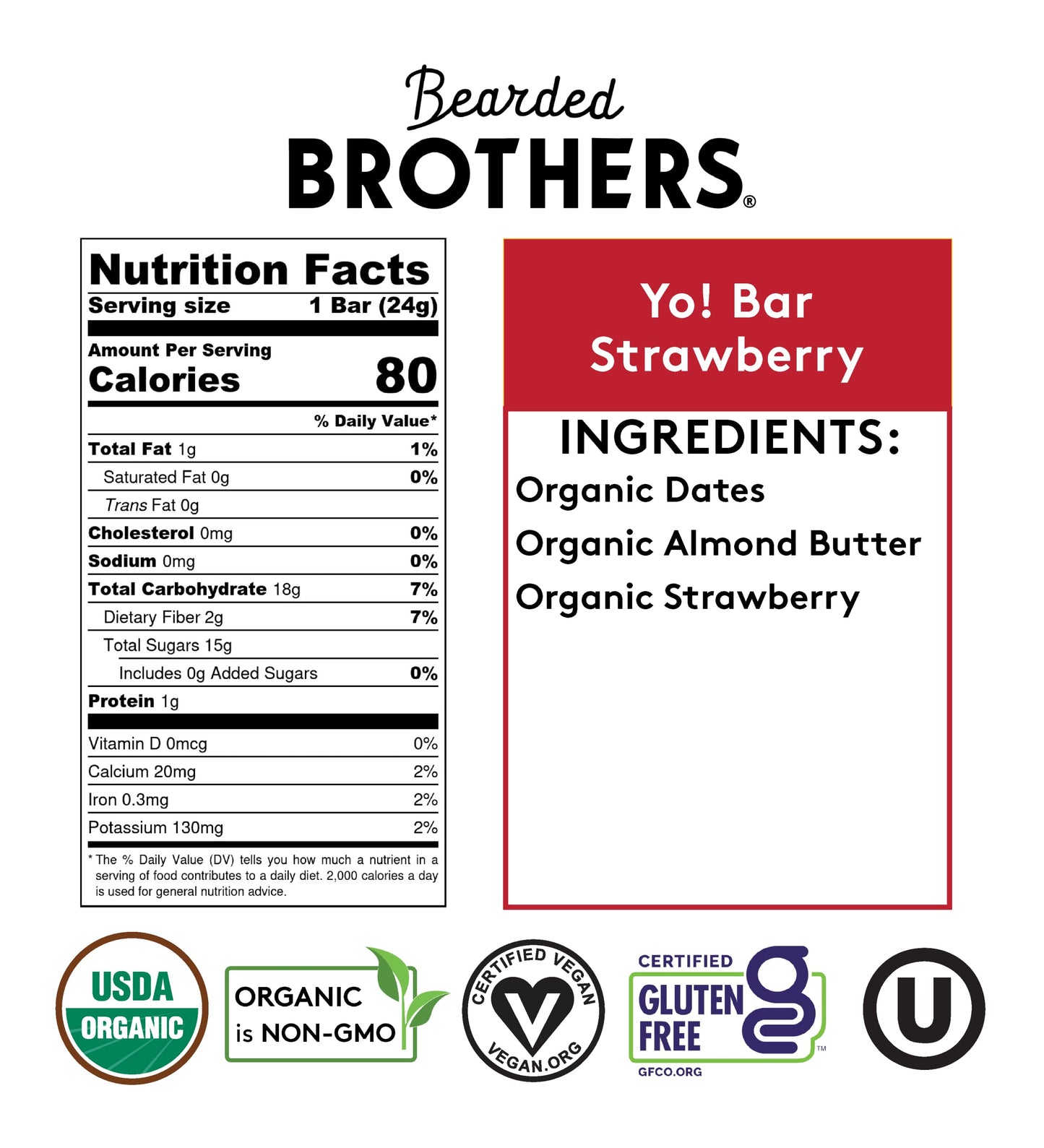 Yo! Bar By Bearded Brothers Vegan Organic Kids Bar, Strawberry (25 Bars) - Gluten Free, Paleo And Whole 30 | Soy Free, Non-Gmo, Low Glycemic, No Sugar Added, Fiber + Whole Foods