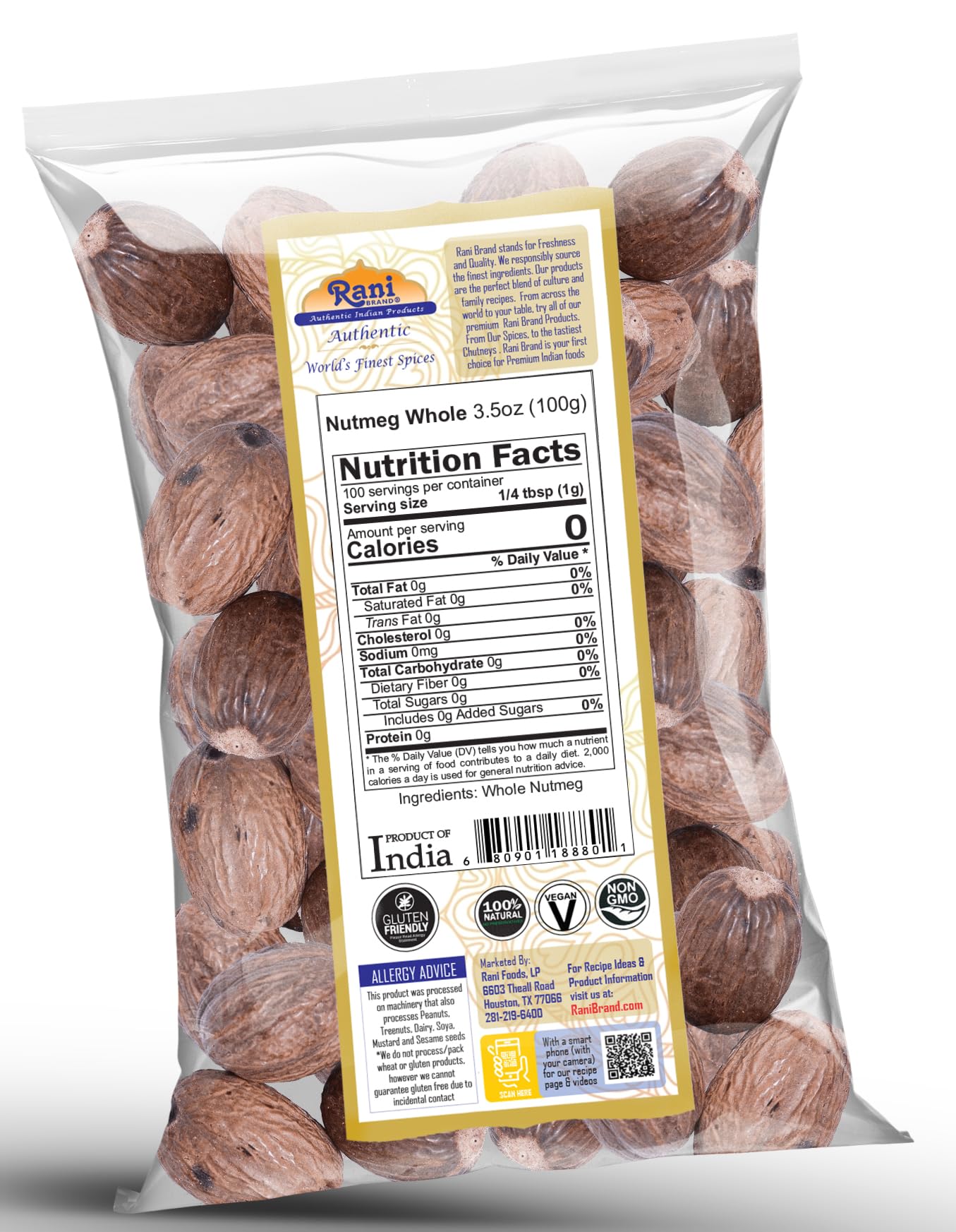 Rani Nutmeg (Jaiphul) Whole Spice, 21-23 Pieces, 3.5Oz (100G) ~ All Natural | Vegan | Gluten Friendly | Non-Gmo | Indian Origin