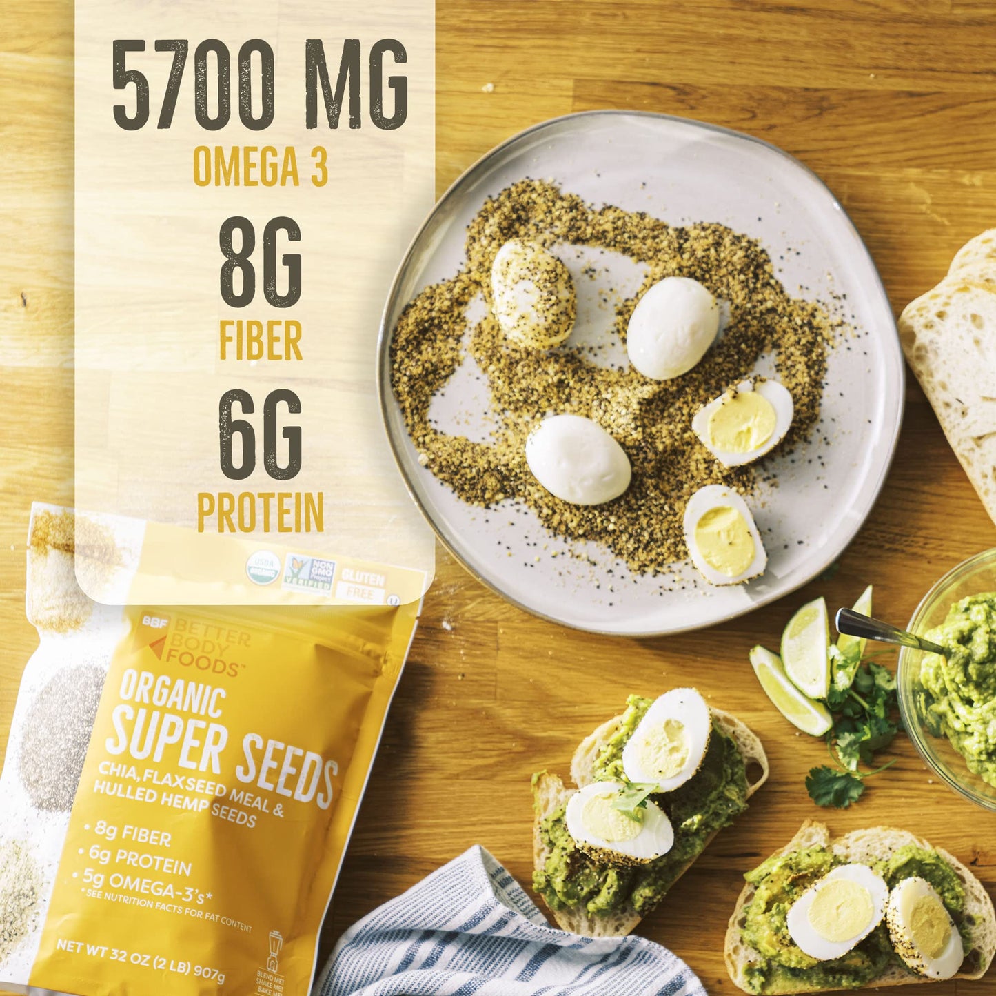 Betterbody Foods Superfood Organic Super Seeds - Chia Flax & Hemp Seeds, Blend Of Organic Milled Flax Seed Organic Hemp Hearts, Add To Smoothies Shakes & More, 2Lb, 32 Oz