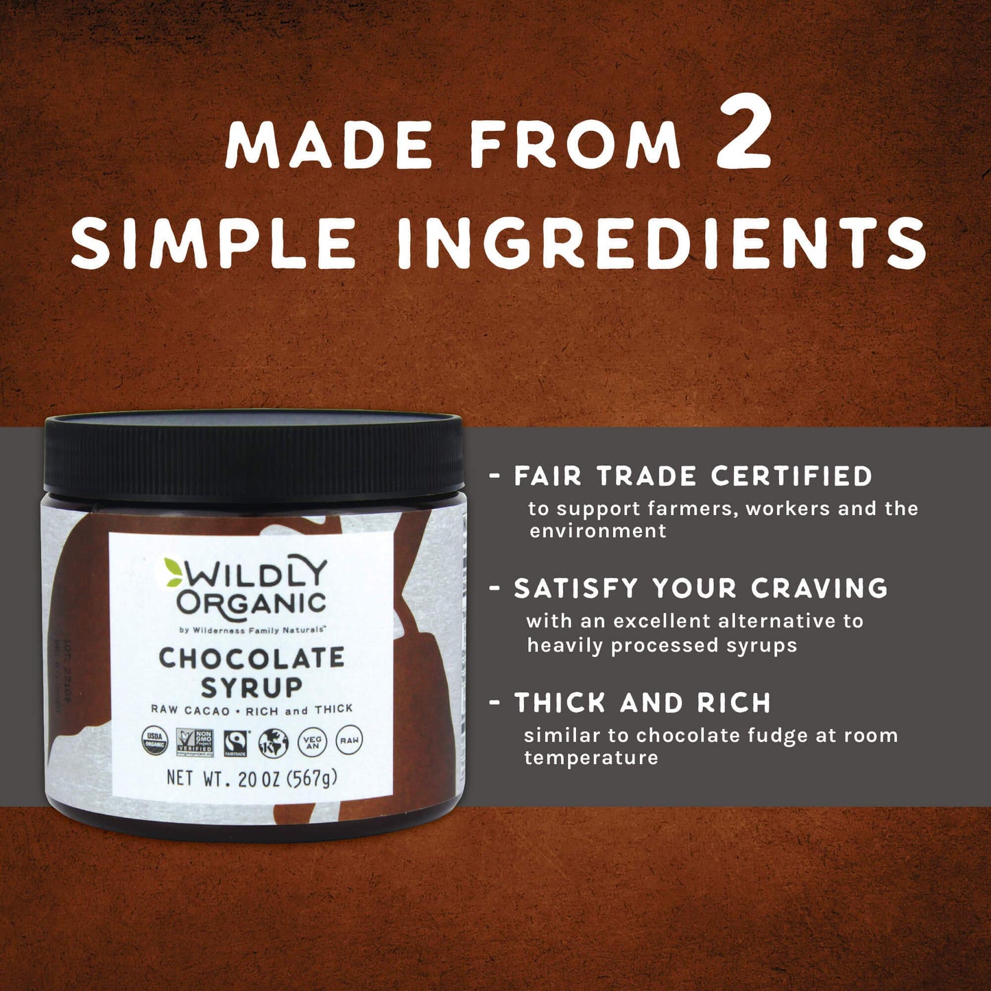 Wildly Organic Chocolate Syrup 20 Oz - Organic, Dairy-Free, Fair Trade, Non-Gmo, Kosher, Vegan, Premium Rich Chocolate Flavor |
