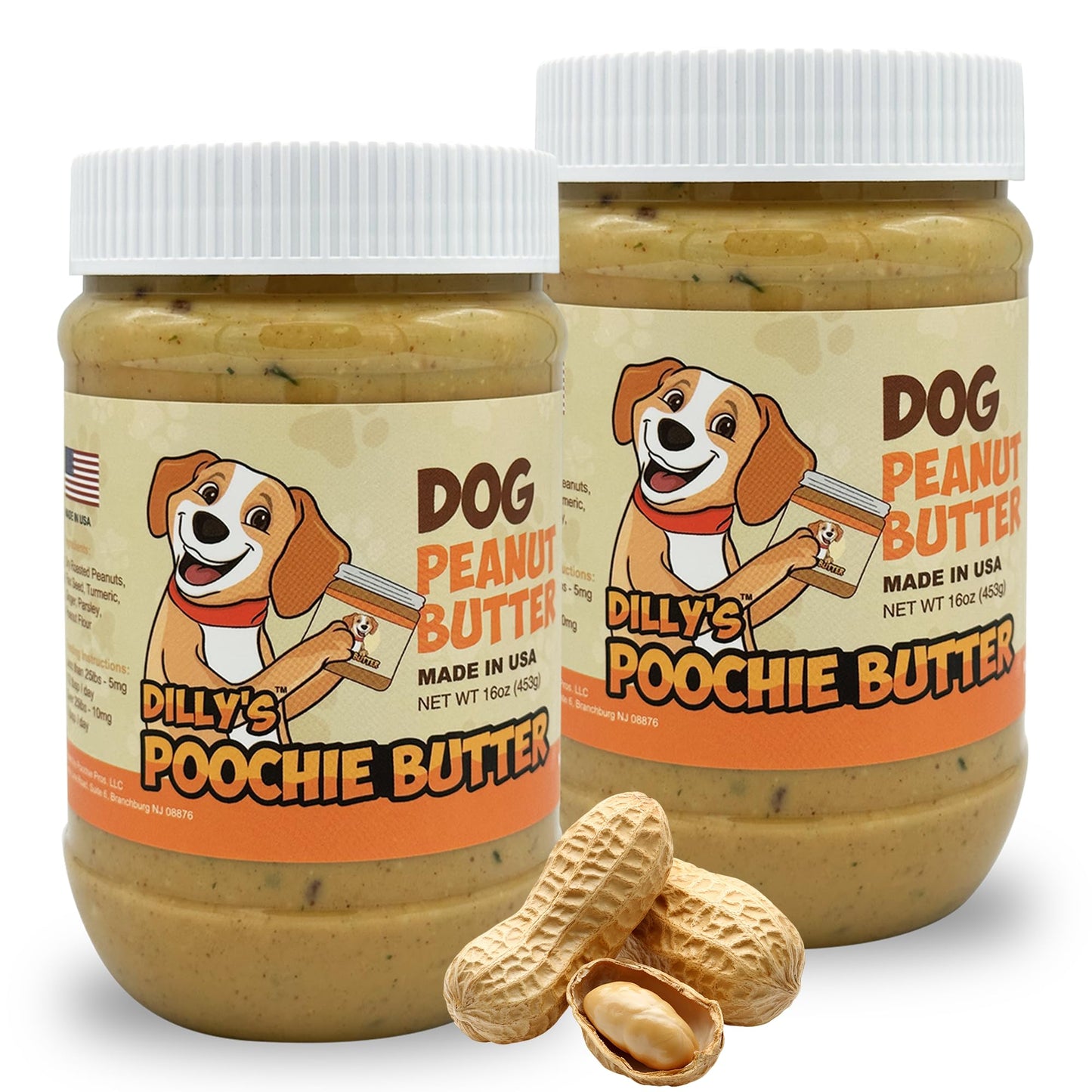 Poochie Butter Natural Dog Peanut Butter - Made In Usa Healthy Creamy Peanut Butter Spread For Lick Mats & Food Toppers - Dry-Roasted Peanuts Non-Gmo No Sugar Added Dog Treats - 16 Oz (Pack Of 2)
