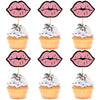 Cyodoos 24 PCS Glitter Pink lip Cupcake Toppers, Pink Glitter Girls Cupcake Toppers, Lip Cupcake Picks, Cake Topper for Wedding