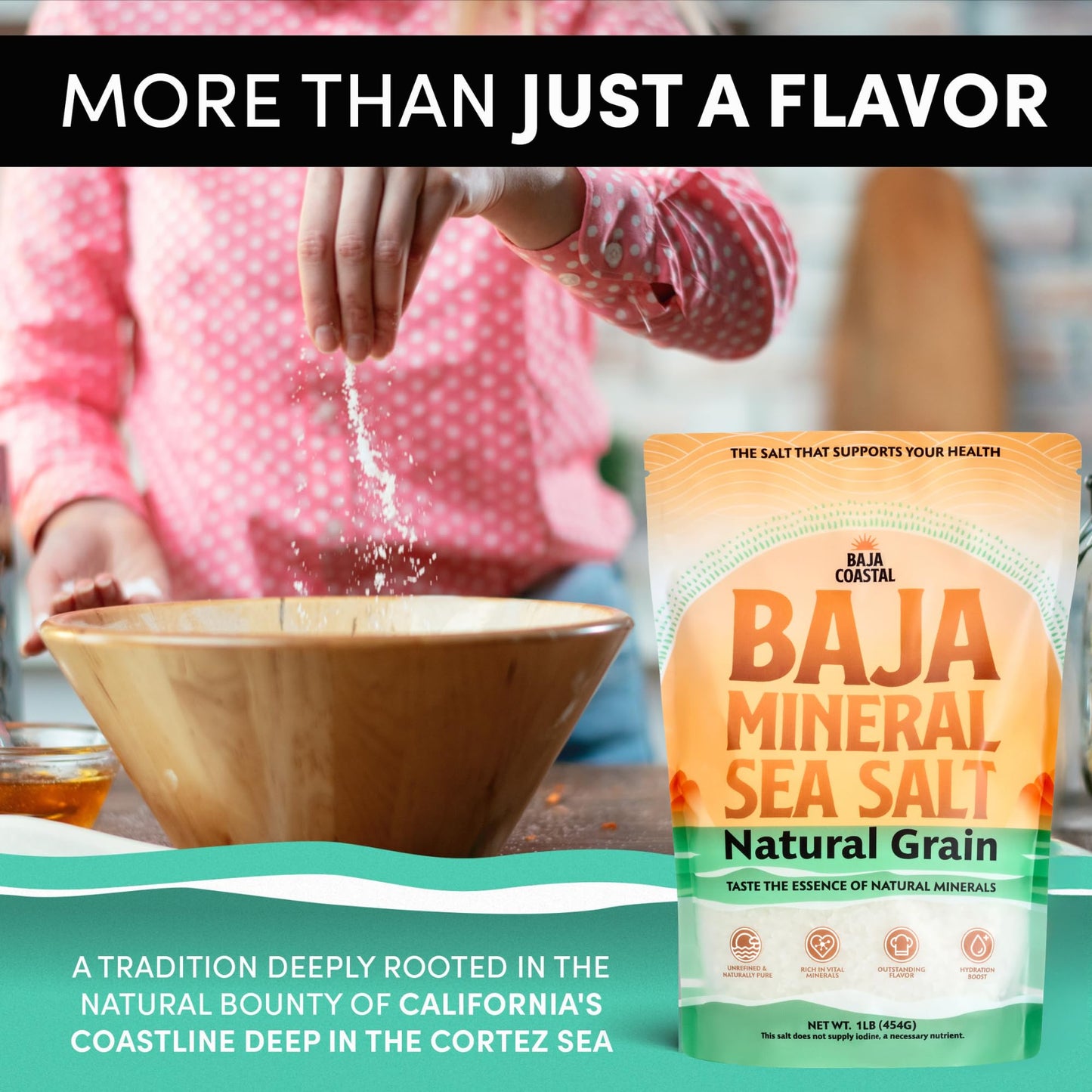 Baja Coastal Baja Mineral Sea Salt, Organic & Unrefined, Low Sodium, 16oz