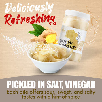 Fusion Select 3 Packs Pink Sushi Ginger - Natural Sliced Gari, Organic Pickled Ginger For Sushi - No Msg, Non-Gmo - Spicy, Sour, Sweet & Salty Taste Notes - Side Dish For Sashimi, Sushi Ingredients - 12Oz