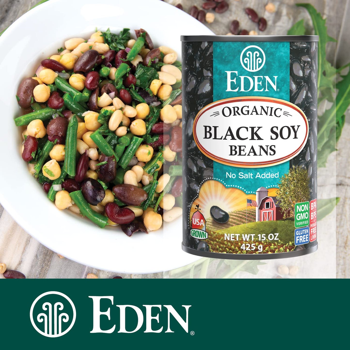 Eden Organic Black Soybeans, 15 Oz Can (6-Pack), Complete Protein, No Salt Added, Non-Gmo, Gluten Free, U.S. Grown, Heat And Serve, Macrobiotic, Soy Beans