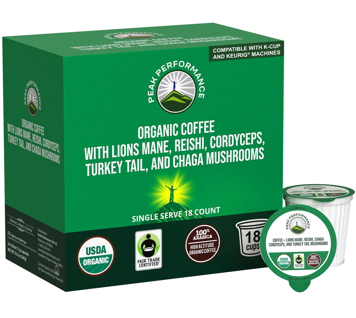 Organic Mushroom Coffee Pods With LionS Mane Reishi Cordyceps Turkey Tail And Chaga Mushrooms. High Altitude Low Acid Smooth Tasting Fair Trade Instant Nootropic Coffee (Medium Roast Ground)