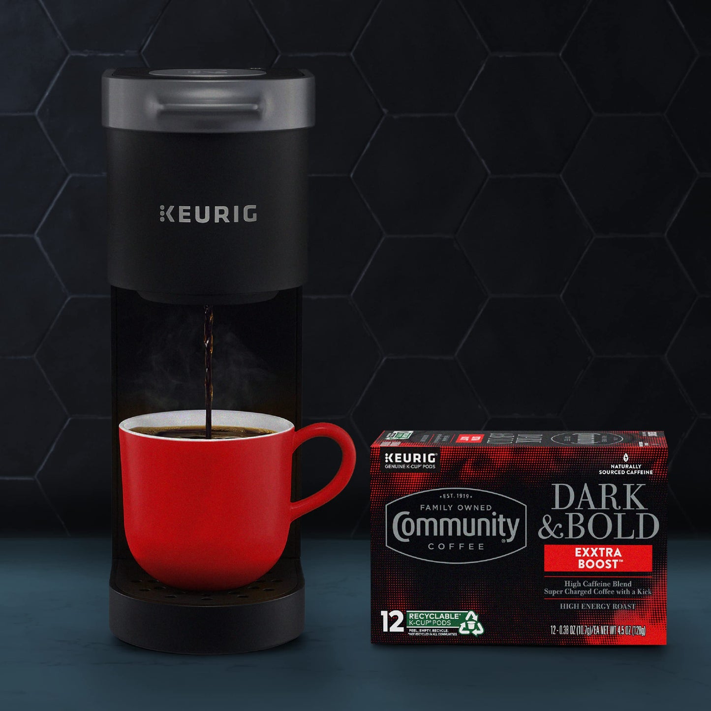 Community Coffee Dark & Bold Extra Boost Coffee Pods, Compatible with Keurig 2.0, 72 Count, 12 Count (Pack of 6)
