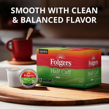 Folgers Half-Caff Medium Roast Coffee, 72 K-Cup Pods, 12 Count (Pack of 6)