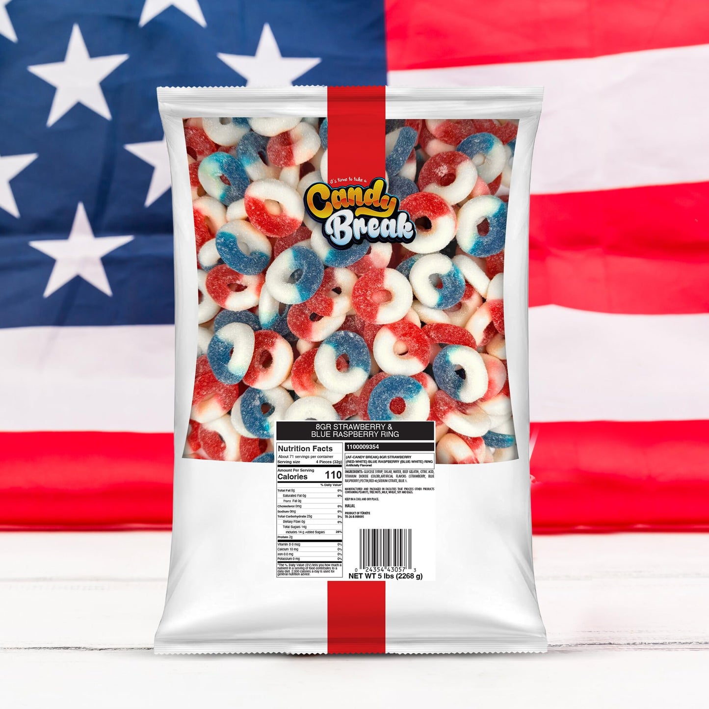 CANDY BREAK Gummy Candy Rings - Strawberry & Blue Raspberry, 5 lb Bulk Bag, Share Size Snacks for Kids & Grown Ups