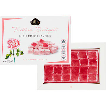 Cerez Pazari Turkish Delight With Rose Flavour 230Gr Gourmet Small Size Snacks Gift Box | No Nuts Sweet Traditional Vegan Soft C
