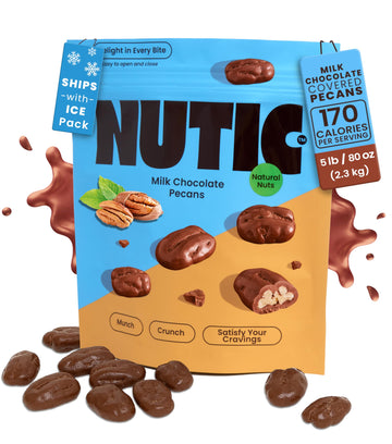 Nutic Milk Chocolate Covered Pecans - 5Lb - Sweet Delights - Indulge In Soft & Creamy, Exquisite Candy Clusters & Sweet Snacks,