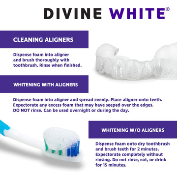 DIVINE WHITE Foam Toothpaste 4-Pack - Dual-Action Stain Remover & Teeth Whitening Cleaner for Invisalign, ClearCorrect, SmileDirectClub