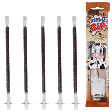 Milky Sip Magical Milk Straws - 4 Packs of 5 Pcs Each Chocolate Flavored Straws For Milk, 20 Flavoring Straws for Kids.