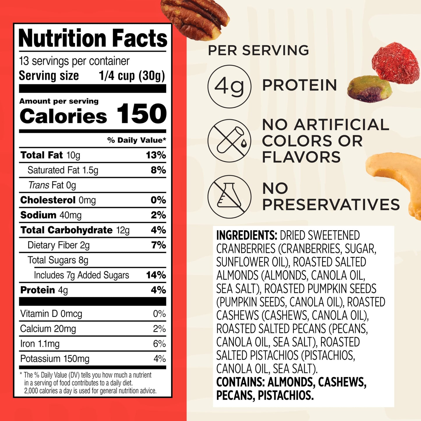 Snak Club Mega Trail Mix with Cranberries, Almonds, Pumpkin Seeds, Cashews, Pecans, and Pistachio Kernels, Gluten-Free and Koshe