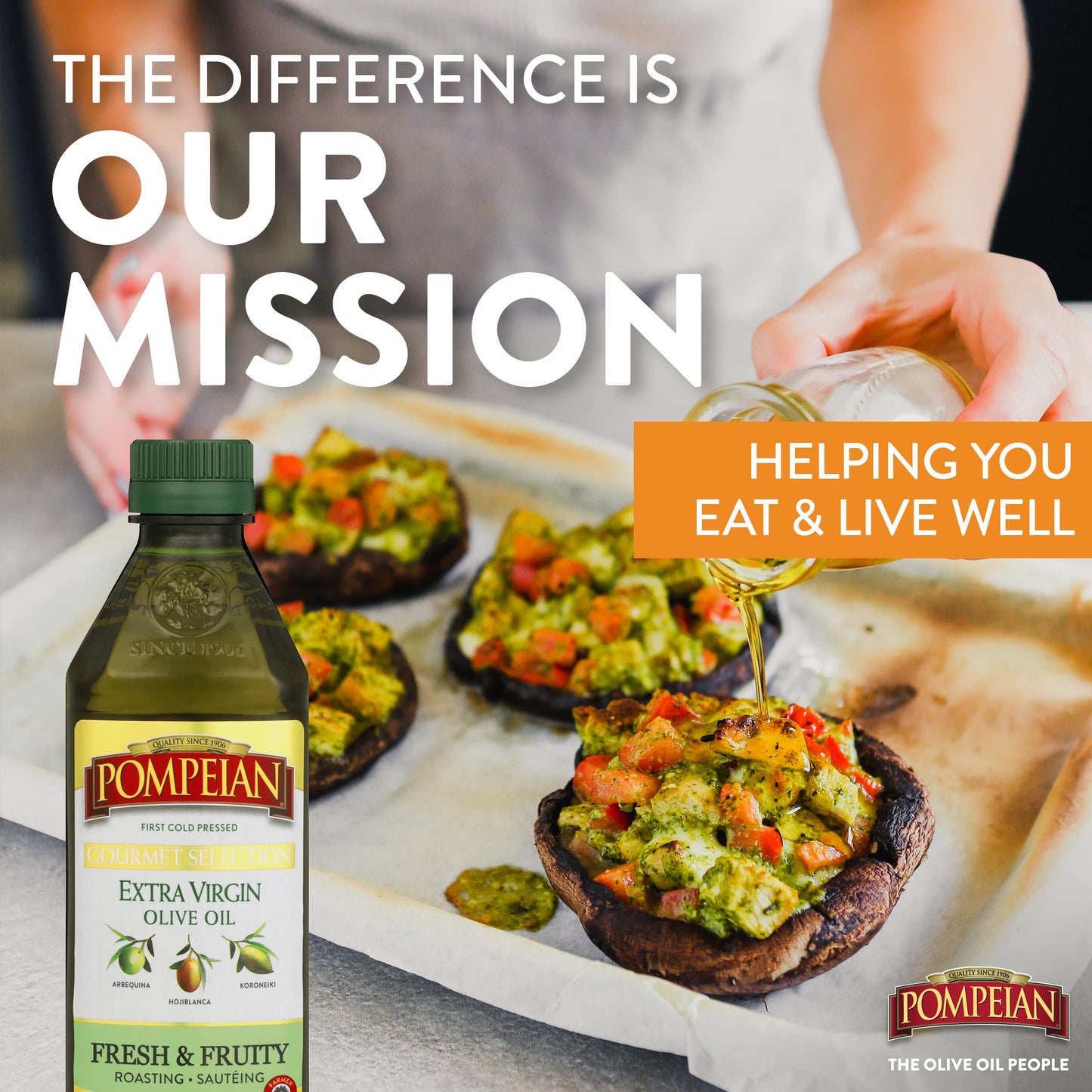 Pompeian Gourmet Selection Extra Virgin Olive Oil, First Cold Pressed, Fresh & Fruity Flavor, Perfect For Roasting & Sautéing, 16 Fl. Oz.
