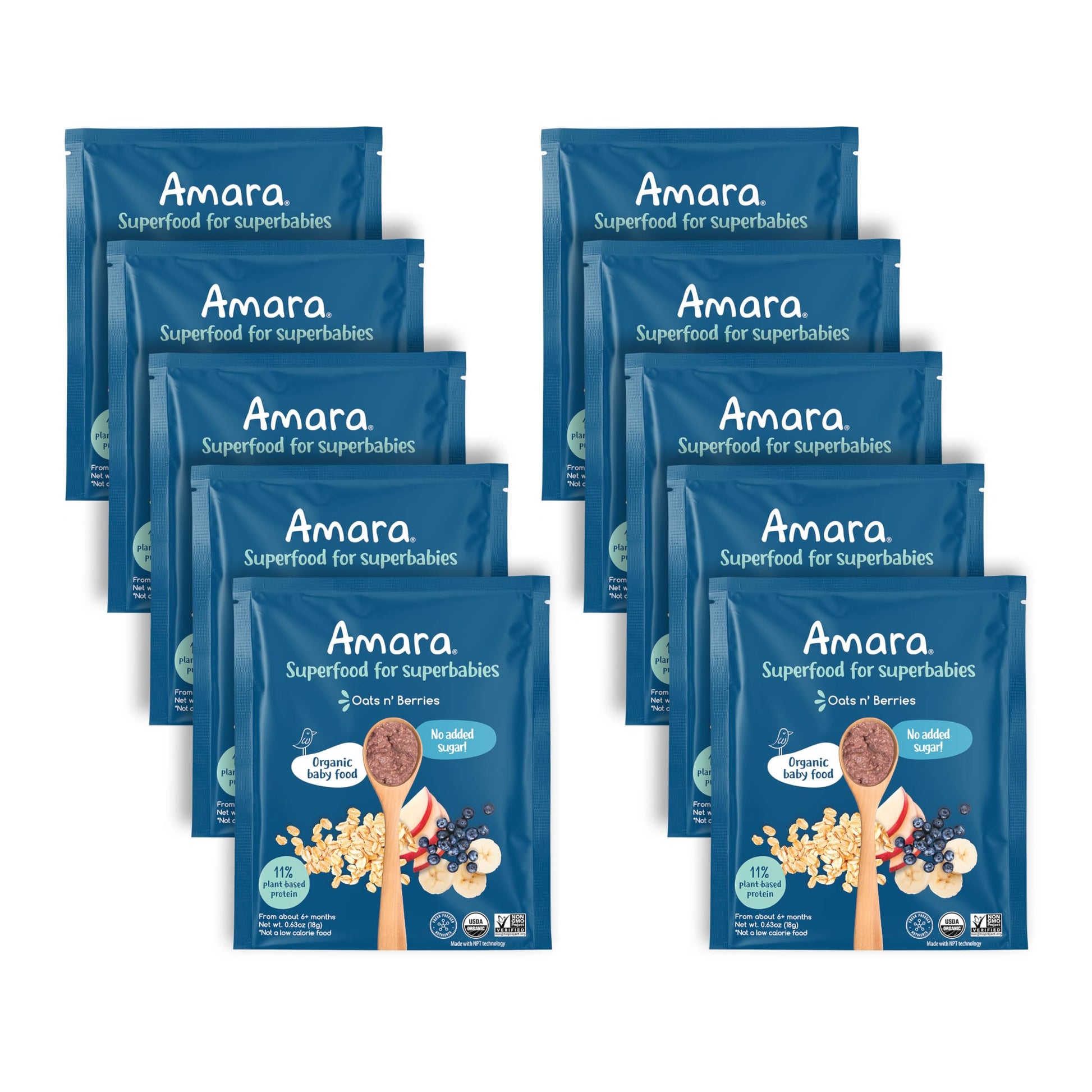 Amara Organic Baby Food | Oats And Berries | Baby Cereal To Mix With Breastmilk, Water, Or Baby Formula | Baby Food Pouches, Mad