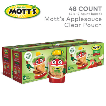 Mott s No Sugar Added Cinnamon Applesauce, 3.2 Oz Clear Pouches, 48 Count (4 Packs Of 12), Good Source Of Vitamin C, No Artific
