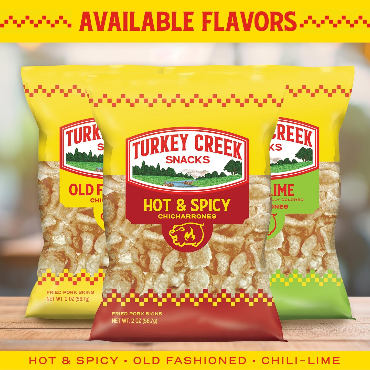 Turkey Creek Hot & Spicy Chicharrones, Fried Pork Rinds - Spicy Flavored Pork Skins - Low Carb, Gluten-Free, Protein Snack - 2oz