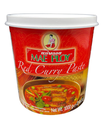 Mae Ploy Red Curry Paste, Authentic Thai Curry Paste With Red Chili, Shrimp Paste, Lemongrass And Aromatic Herbs For Cooking Butter Chicken, Rendang, Curries, Stews And Other Dishes, 2.2Lbs Tub