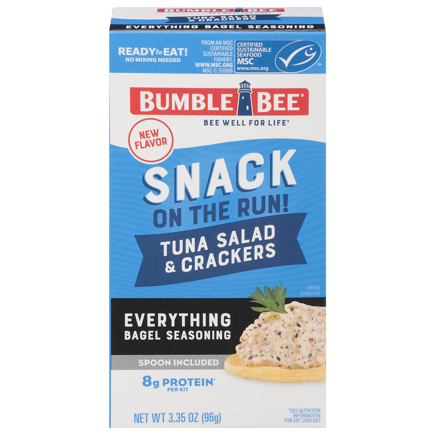 Bumble Bee Snack On The Run Everything Bagel Seasoning Tuna Salad With Crackers Kit, 3.35 oz - Ready To Eat, Spoon Included - Wi