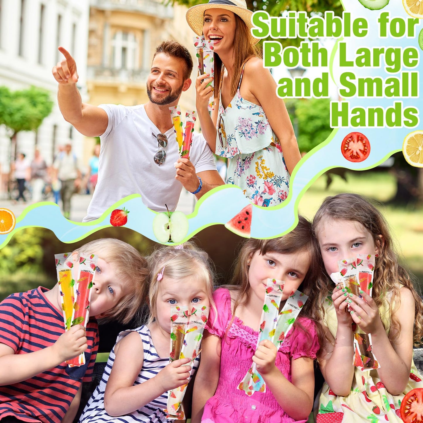 Yiyiring 300 Pcs Summer Ice Lolly Bags Disposable Ice Pop Bags Summer Fruit Freezer Tubes with Zip Freeze Pop Bag with Funnels f