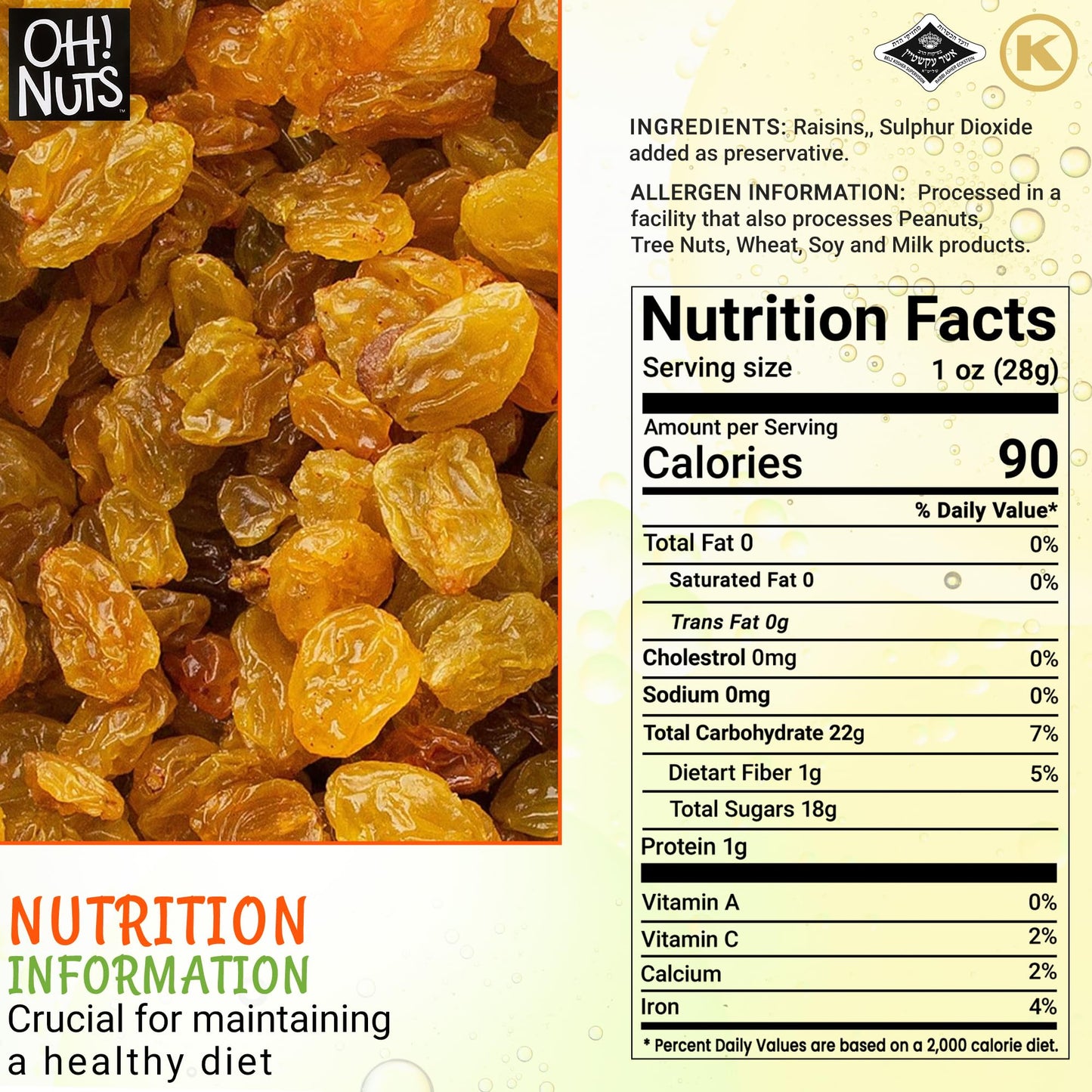 Golden Raisins | 2 Lb - Sun Dried Fruit | No Sugar Added | Dehydrated Fruit Bites | Packed In New York Zip-Seal Bag For Exceptional Freshness By Oh Nuts