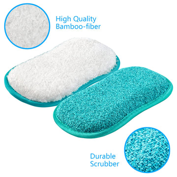 5 Pack Kitchen Dish Sponge Scrubber Non Scratch With Bamboo Microfiber Dishcloth No Odor Reusable Washable Multipurpose Scrub Pa