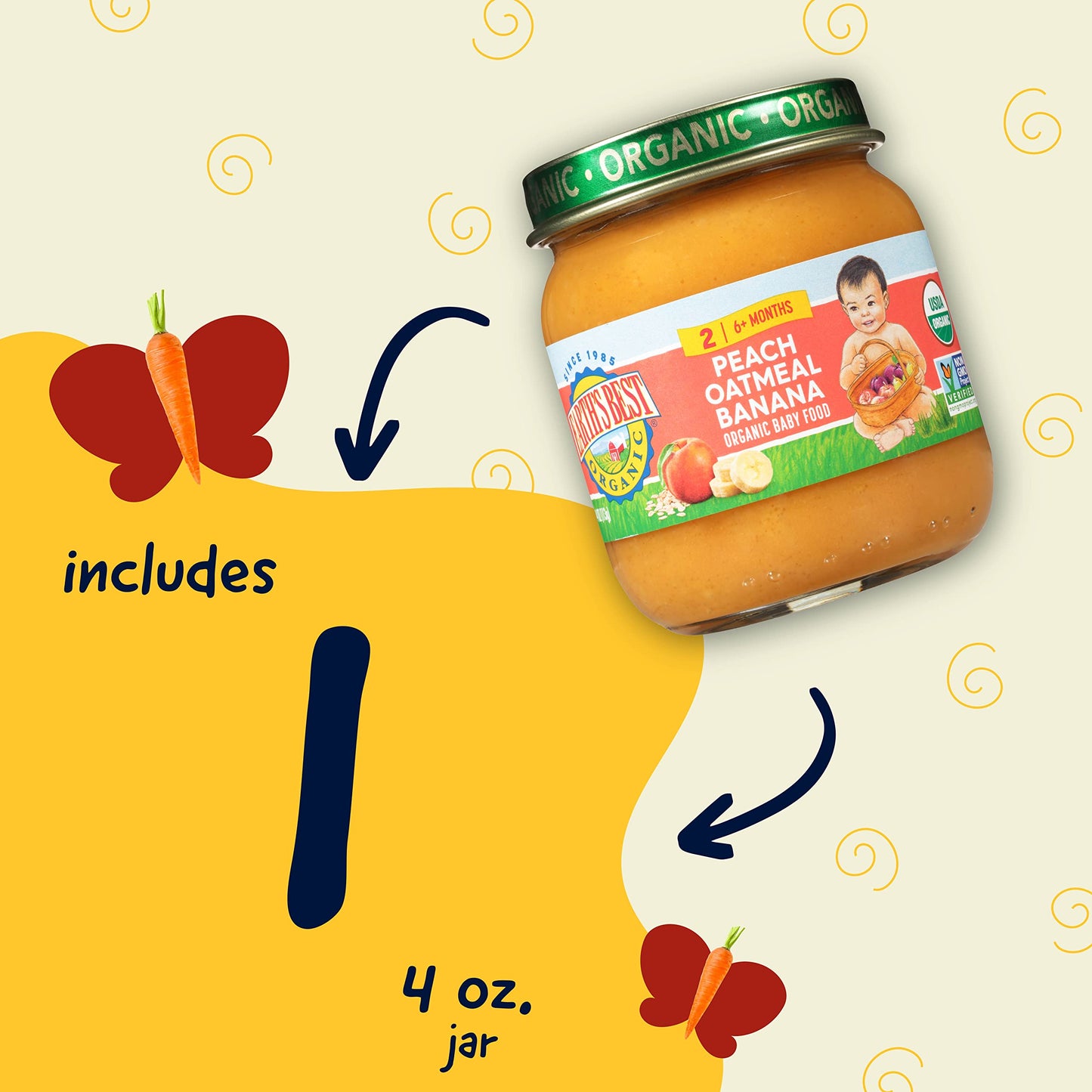 Earth'S Best Organic Baby Food Jars Organic Peach Oatmeal And Banana, 4 Oz Jar