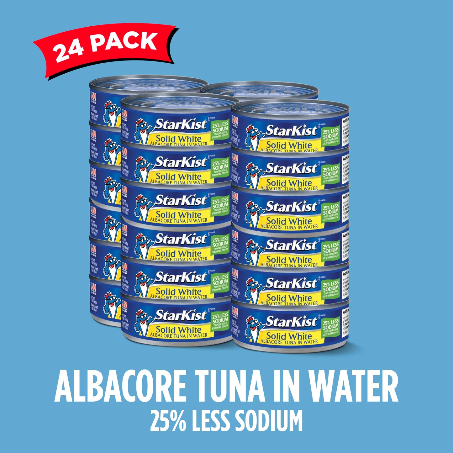 StarKist Solid White Albacore in Water 25% Less Sodium, 5 oz (24 Pack) Canned Tuna Fish, Wild Caught, Gluten Free, Perfect for S