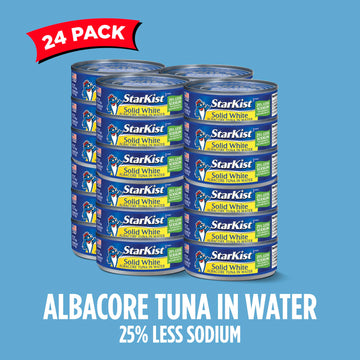 StarKist Solid White Albacore in Water 25% Less Sodium, 5 oz (24 Pack) Canned Tuna Fish, Wild Caught, Gluten Free, Perfect for S