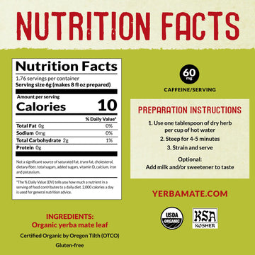 Ecoteas - Organic Yerba Mate Loose Leaf Tea - Unsmoked, Pure Leaf, 1 Lb - Detox Hi Caf Energy, 100% Organic From Argentina