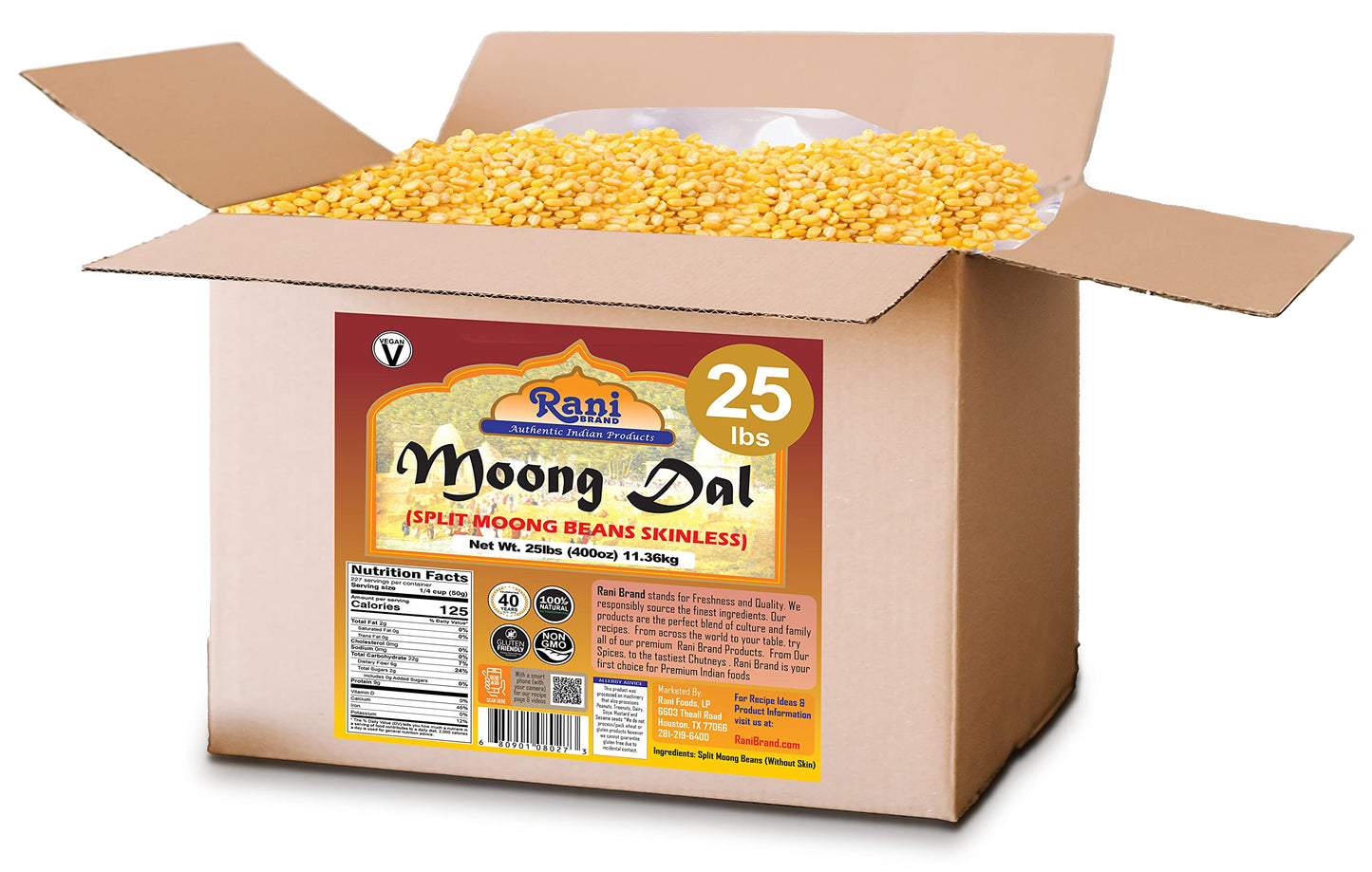 Rani Moong Dal (Split Mung Beans Without Skin) Lentils Indian 400Oz (25Lbs) 11.36Kg Bulk Box ~ All Natural | Gluten Friendly | Non-Gmo | Vegan | Indian Origin