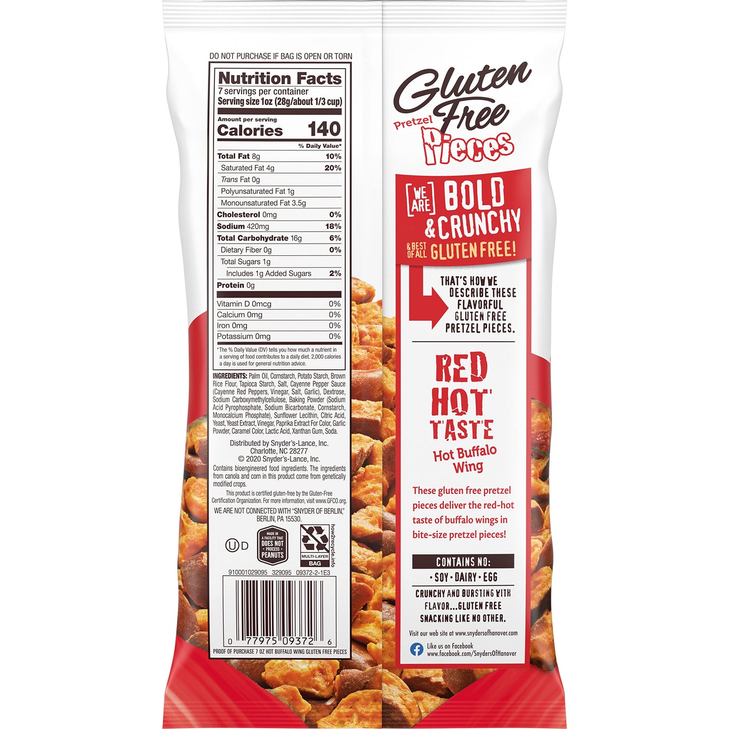 Snyders of Hanover Gluten Free Pretzel Pieces, Hot Buffalo Wing, 7 Oz