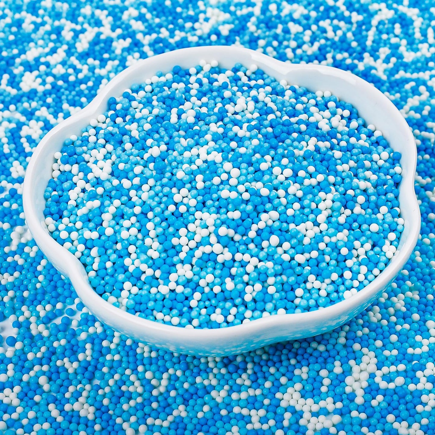 Blue and White Nonpareils Sprinkles, 2mm Edible Mini Pearl Sprinkles for Cake Decorating, Cupcake, Cookie, Ice Cream Toppers, Ch