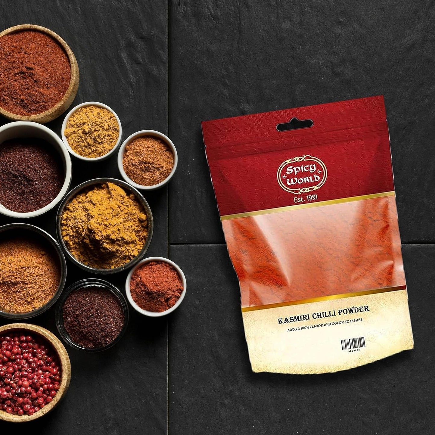 Spicy World Kashmiri Chili Powder Red 2 Ounce Bag | All Natural Low Heat, Red Chili Powder - Red Pepper Powder
